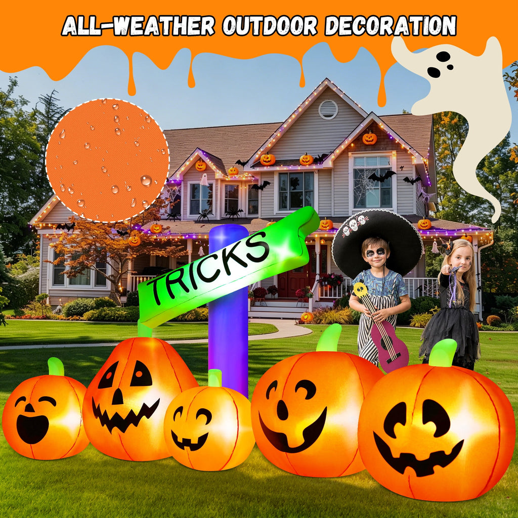 Yexmas 8ft Halloween Inflatable Pumpkins Outdoor Decor with Black Cat and Spectre,Built-in LED Lights,for Halloween Party,Yard,Garden,Lawn