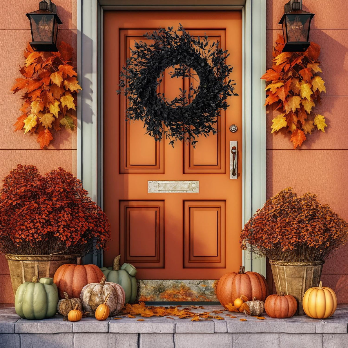 Fall Wreaths for Front Door - Autumn Artificial Flowers Leaves Wreath for Porch, Window,Farmhouse,Home,Holiday,Hanging Halloween Decorations