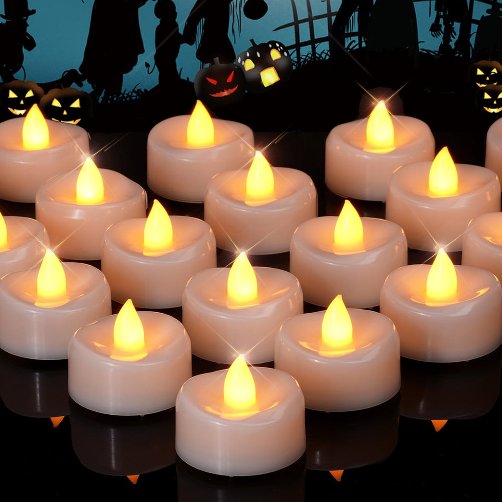 Merrynights 24-Pack Tea Lights Candles Battery Operated Bulk, Long-Lasting 150 Hours Flameless Tealight Candles, Flickering Tea Lights for Halloween Fall Home Decor in Warm Yellow
