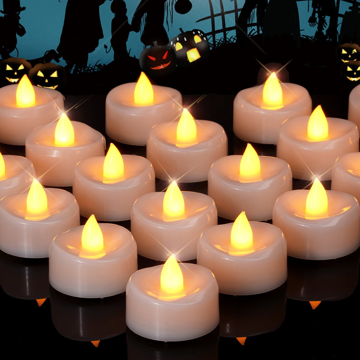 Merrynights 24-Pack Tea Lights Candles Battery Operated Bulk, Long-Lasting 150 Hours Flameless Tealight Candles, Flickering Tea Lights for Halloween Fall Home Decor in Warm Yellow