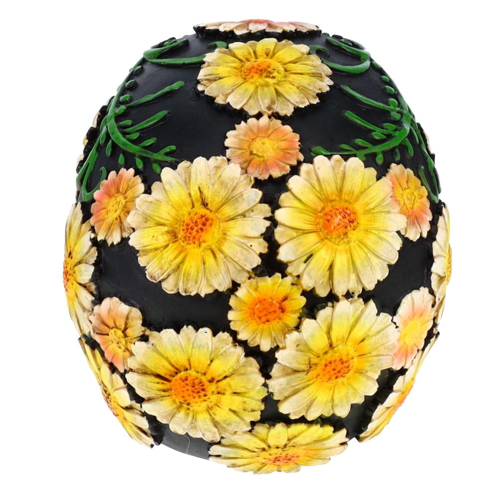 Resin Sugar Skull Black Day of the Dead Skull 2 P754754 - Sunflower Halloween Decoration Gothic DOD Skeleton Head Dia de los Muertos - Sunflowers