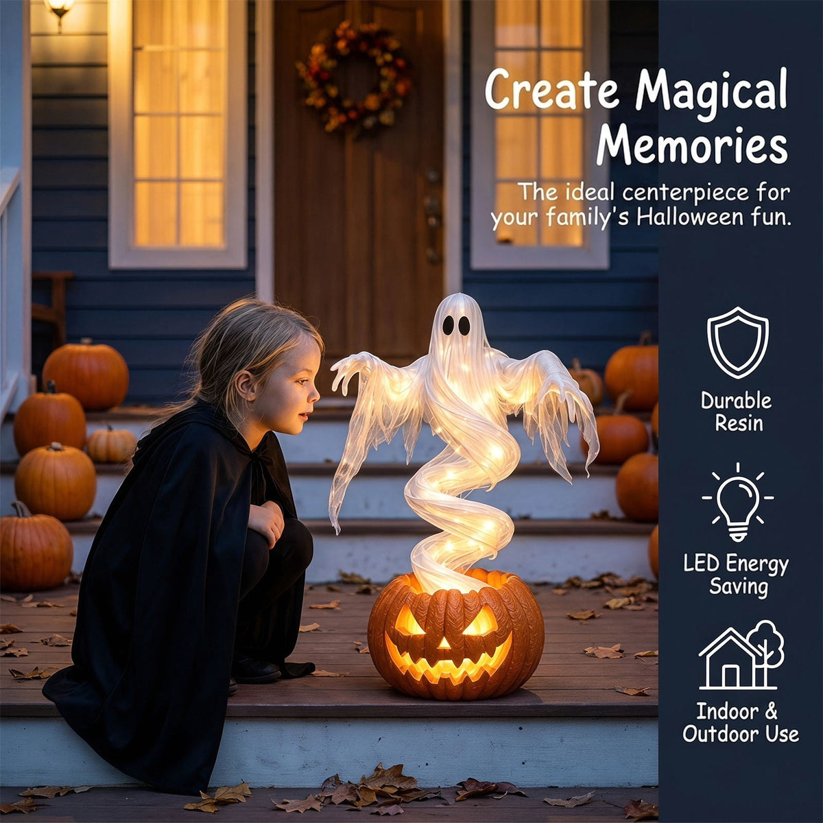 Light Up 2.1 Ft Ghost Walking Dog 2 Pcs, Halloween Ghost Decoration, Adjustable Standing Porch Yard Lawn Decor, Modern Farmhouse Halloween Yard Decor (A)