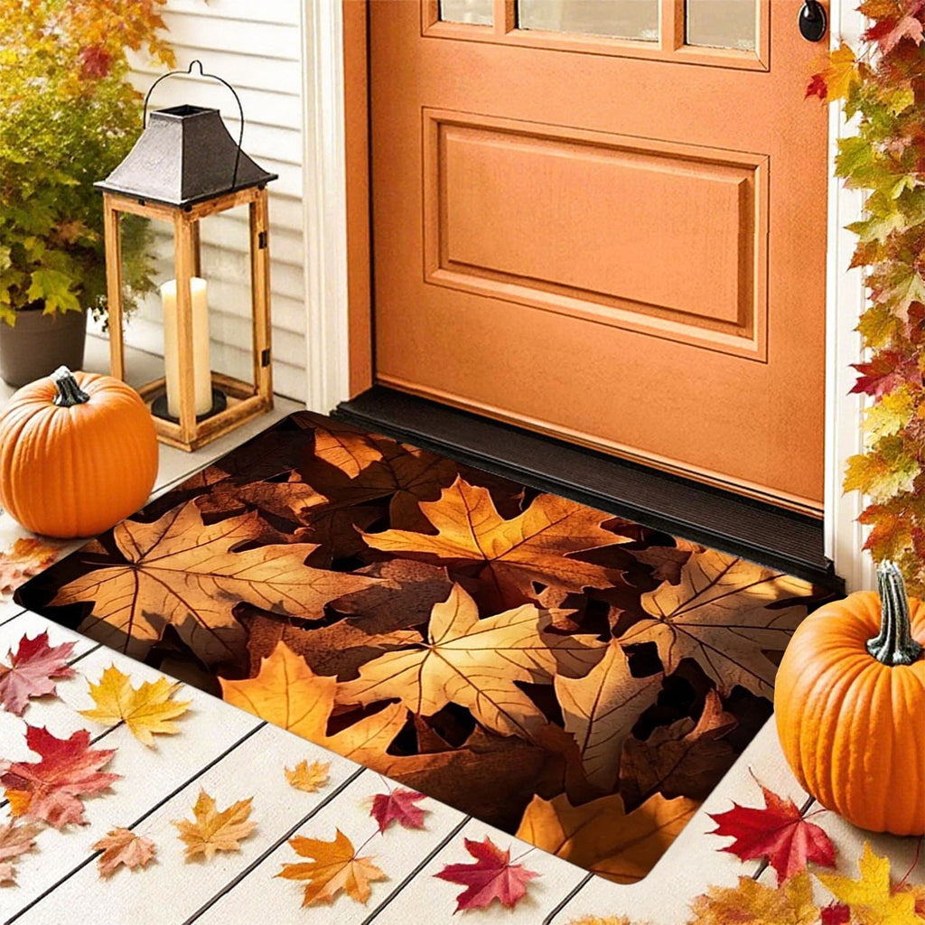 Twfbrm Fall Welcome Doormat, Fall Decorations for Home, 16"x24" Maple Leaves Pattern Floor Mat, Non-Slip Absorbent Entrance Rug Autumn Decorative Front Door Carpet for Thanksgiving Halloween