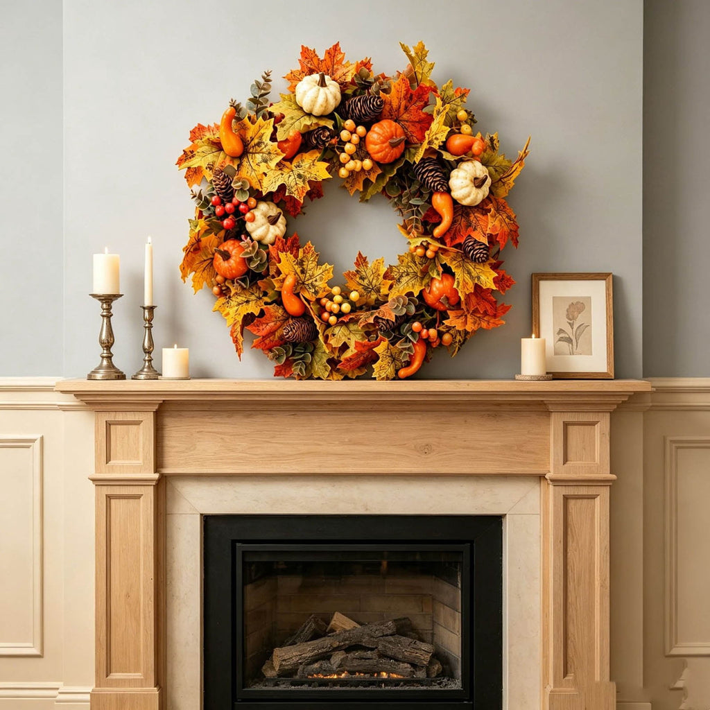 SPOORYYO 2Pcs Fall Maple Leaves Stems for Vase, Artificial Autumn Fake Leaves Decor, Maple Leaf Bushes Shrubs for Thanksgiving Halloween Home Farmhouse Table Centerpiece, 12.99" x 7.87"