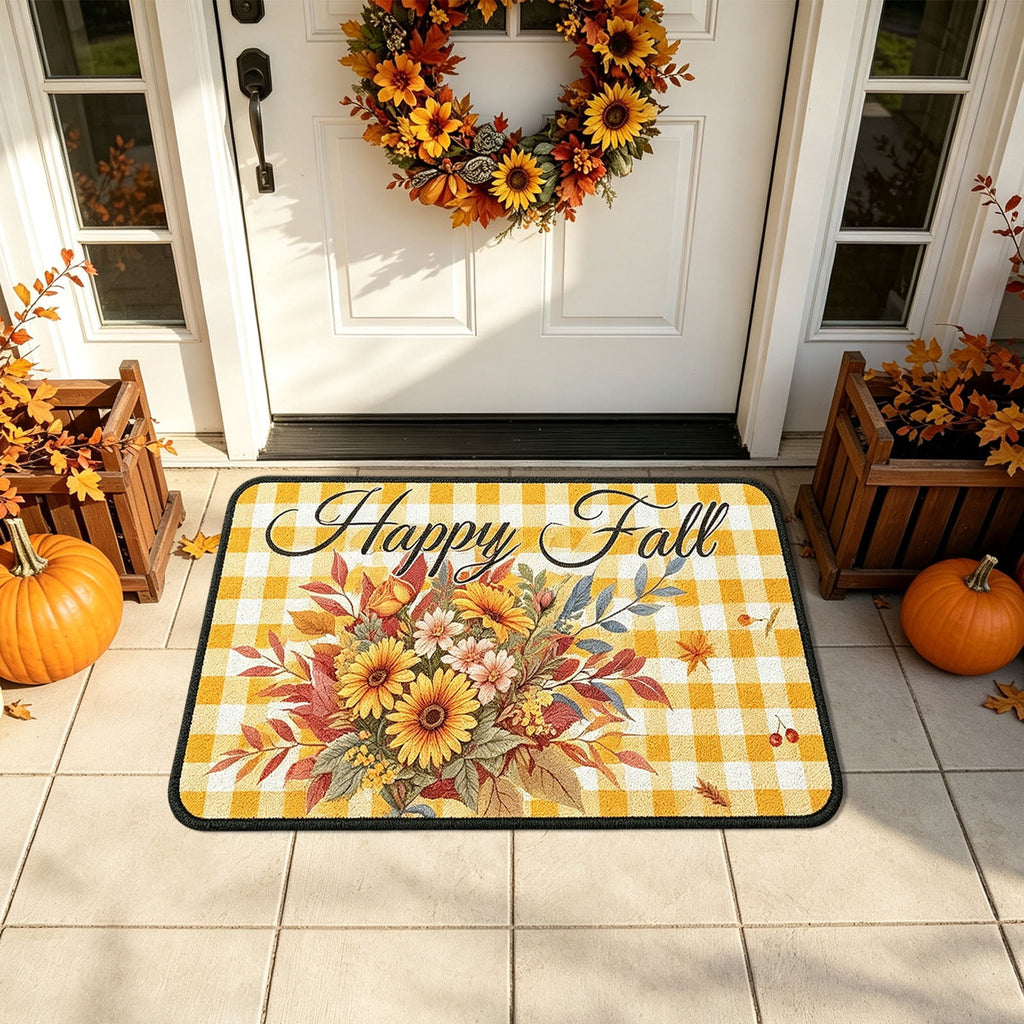 Yhmxh Fall Pumpkin Decorative Door Mat, Autumn Harvest Welcome Entryway Rug, Non‑Slip Absorbent Front Doormat, Seasonal Floor Mat for Indoor Outdoor Halloween Home Decoration 15.7x23.6 Inch
