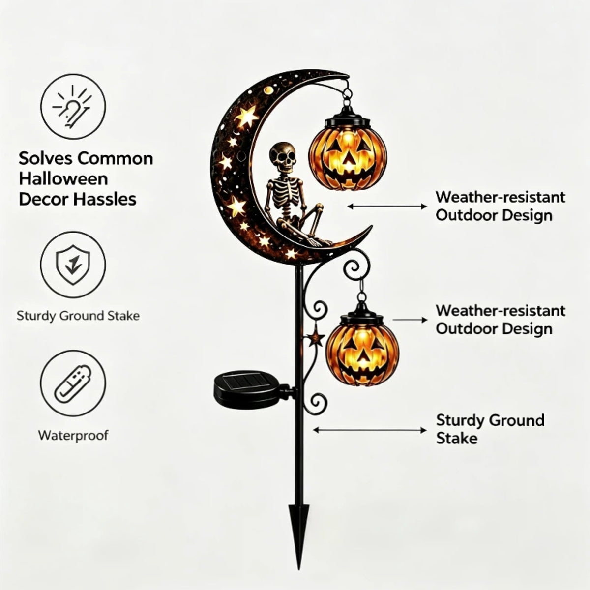 Halloween Solar Garden Stake Light,Metal Hanging Pumpkin Lantern Waterproof for Yard Lawn Proch