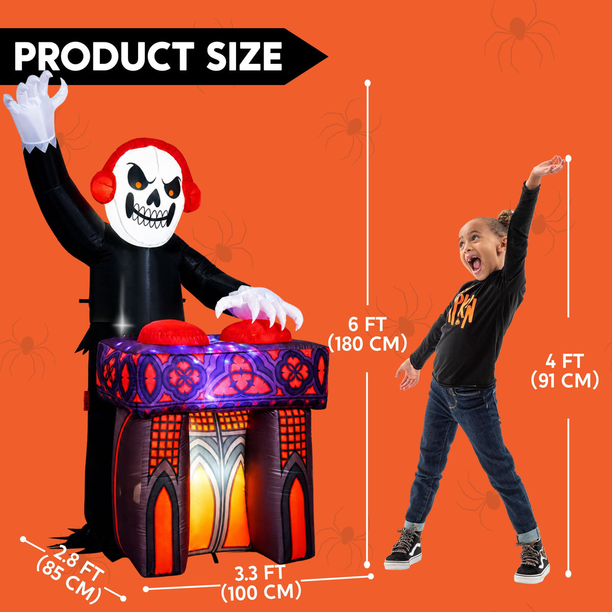 Joyfy 8 FT Halloween Inflatable Skeleton Dinosaur with Build-in LEDs Pumpkin Decorations,Halloween Outdoor Decorations Blow up Yard Decorations
