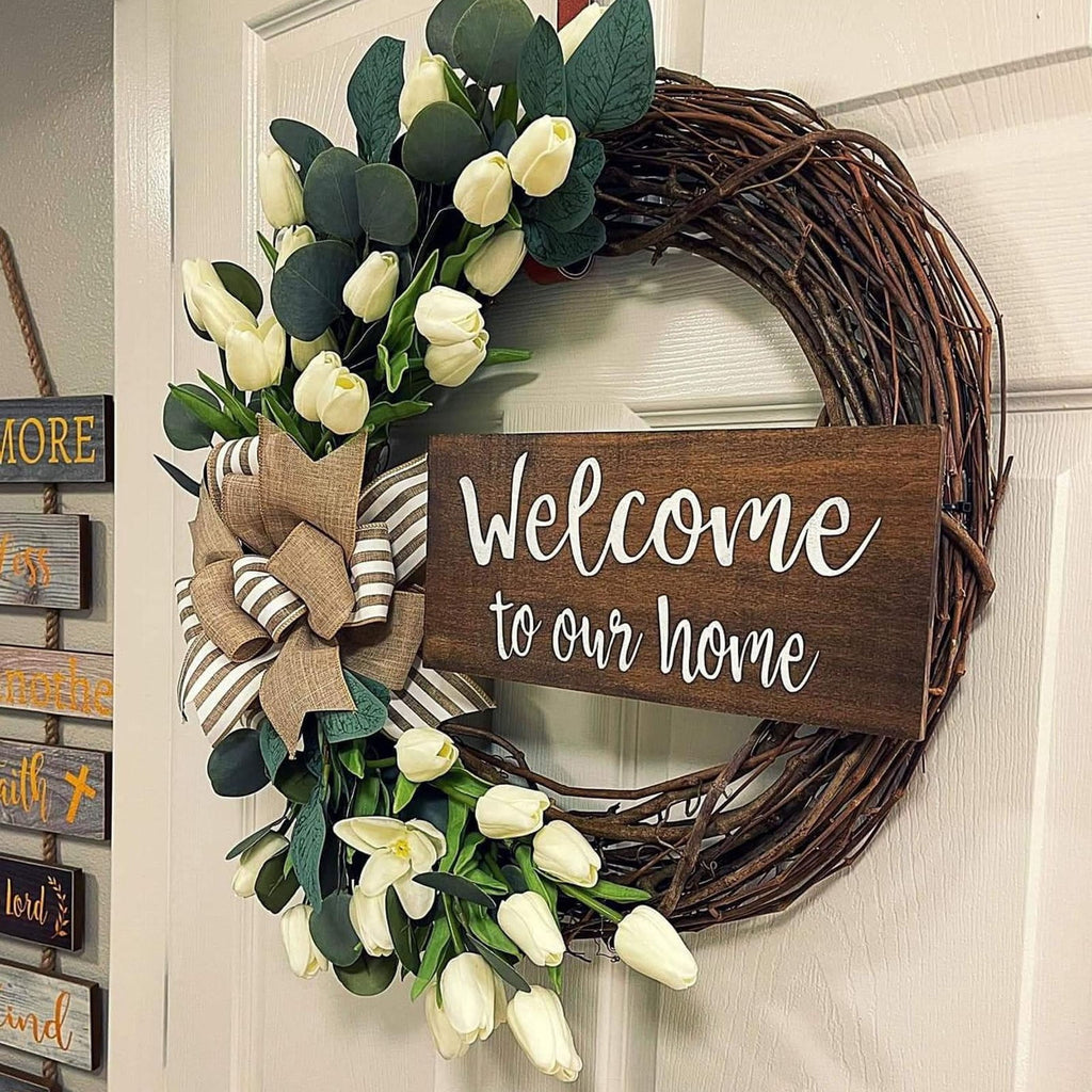 Under $15! Wreaths for front Door Kingtowag Artificial Floral Wreath, Simulation Plant Pastoral Style Door Hanging Decoration Poppy Fruit, Greenery Wreath for Porch, Window, Home, Farmhouse