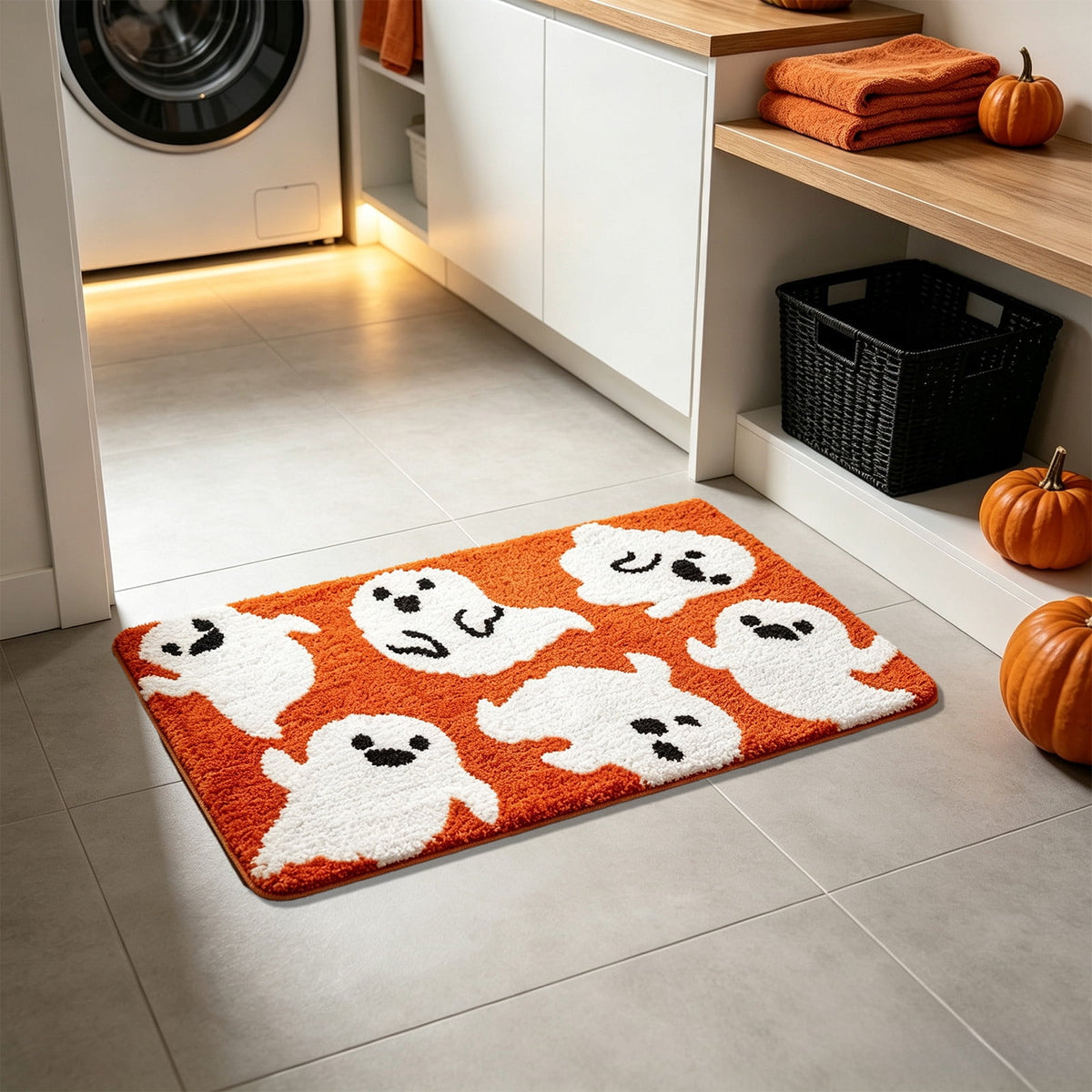 WWC Halloween Door Mat, 32x20 inch Halloween Decor Thick Non Slip Ghost doormat, Entryway Rug for Fall Party Indoor Outdoor Front Porch