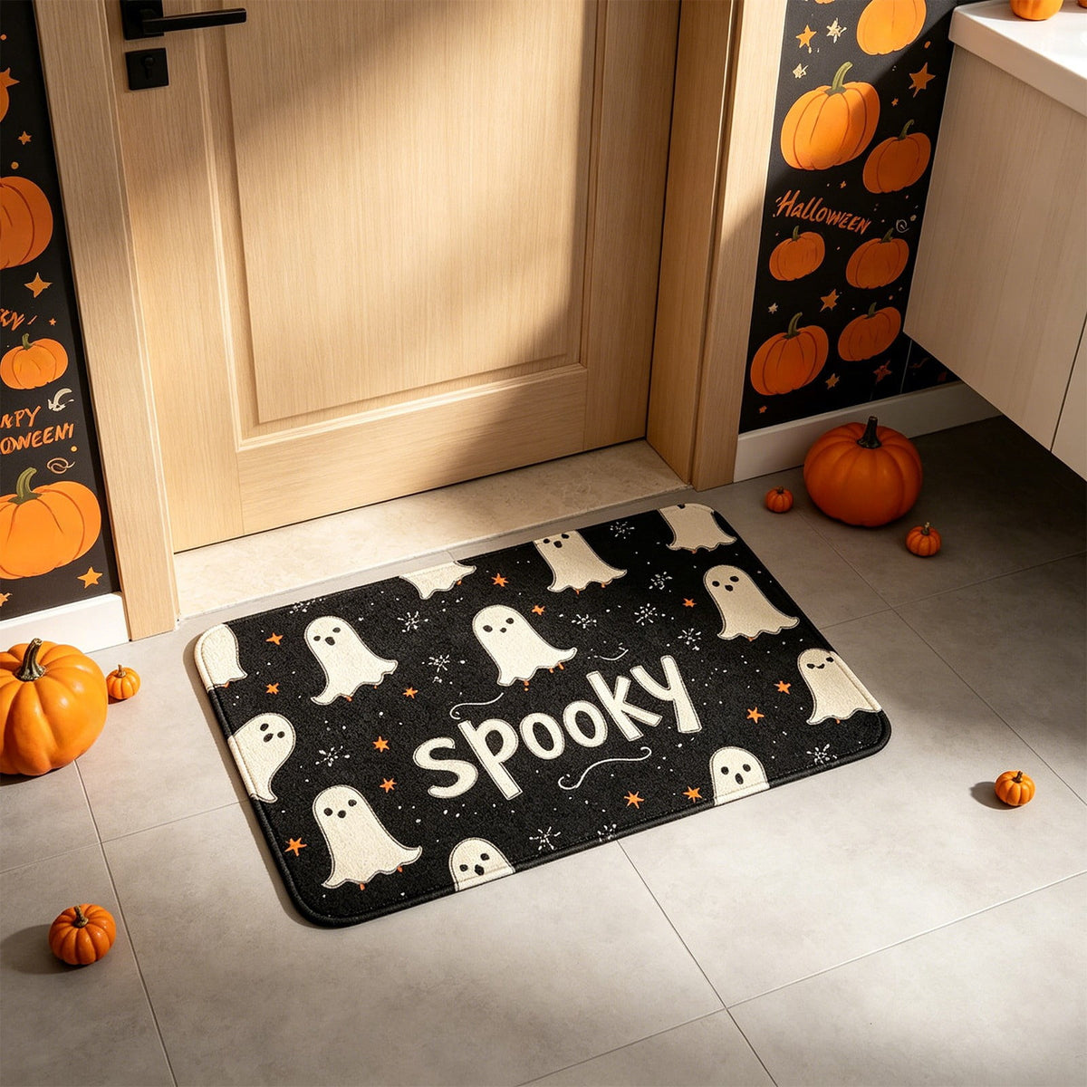 Halloween Pumpkin Doormat, Soft Non-Slip Indoor Outdoor Welcome Rug for Entryway Porch and Front Door
