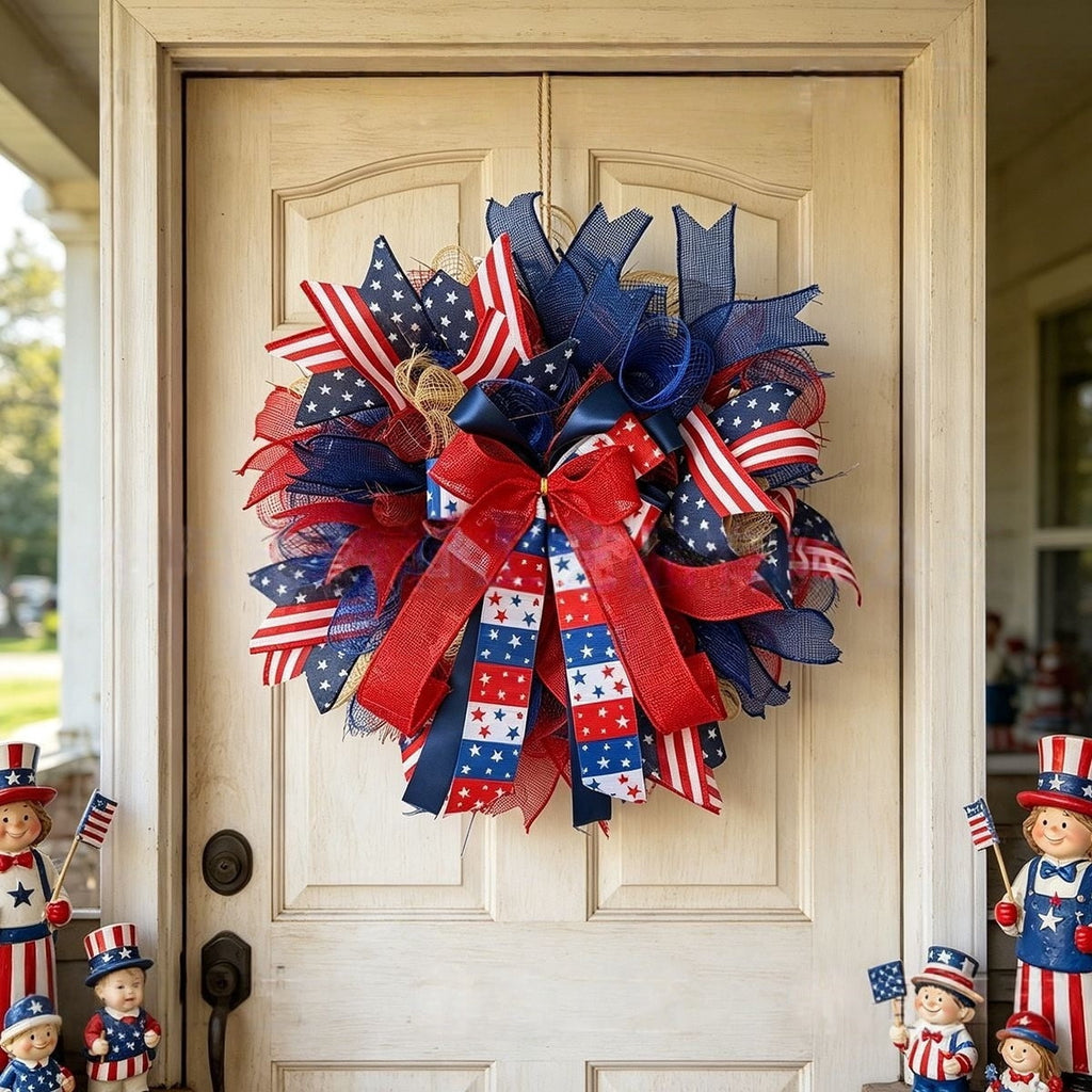 Nkmbld 4th of July Wreaths for Front Door, Independence Day Wreath Red White Blue Flower Wreath for Independence Day Memorial Day Flag Day Decor