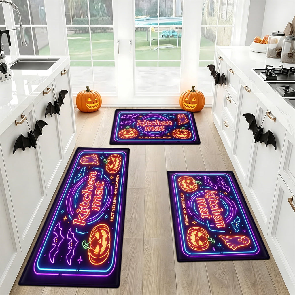YIMEIS Halloween Pumpkin Lanterns Multi-purpose 1-Piece Flannel Mat and Kitchen Rugs,Soft Non-slip for Home Bedroom Bathroom