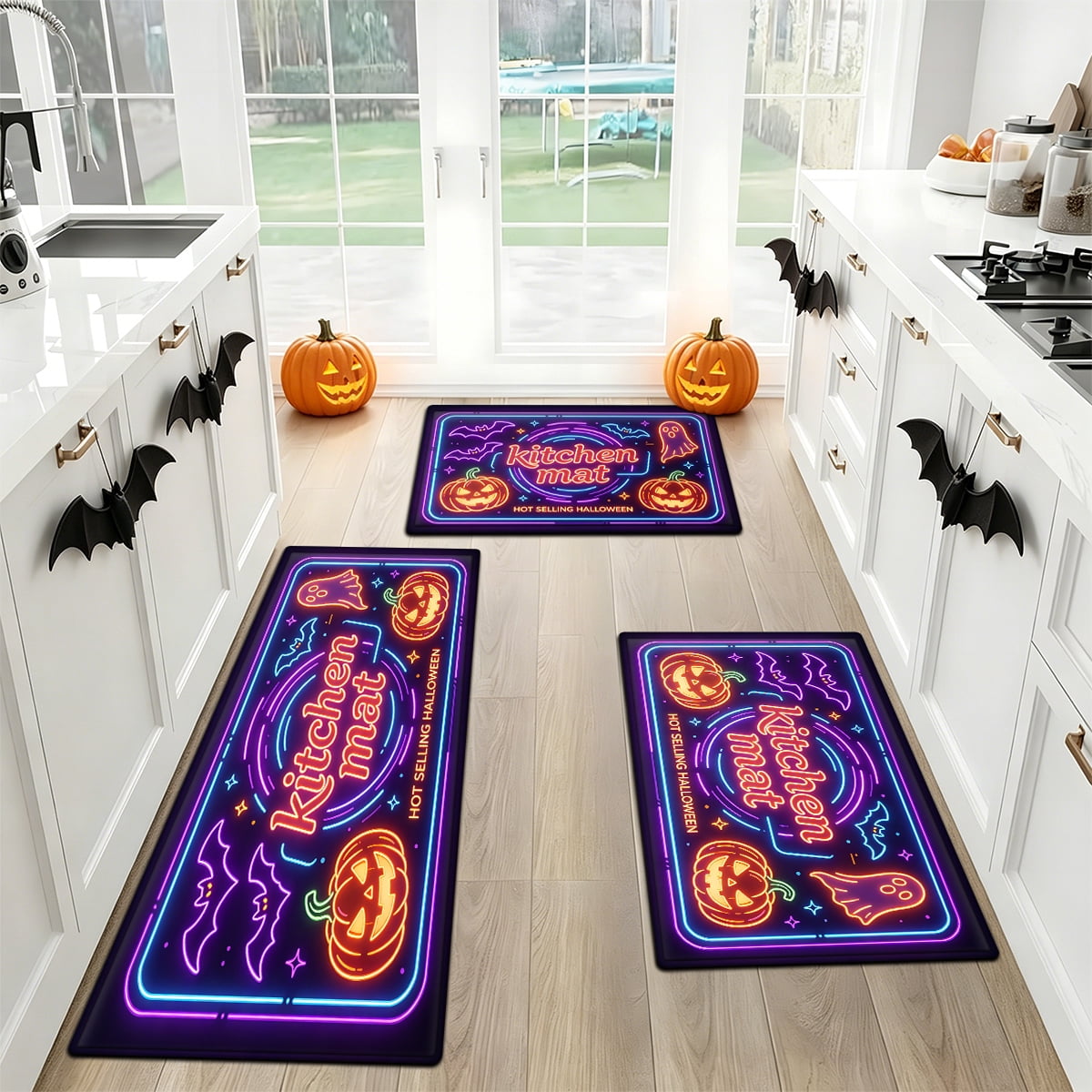 YIMEIS Halloween Pumpkin Lanterns Multi-purpose 1-Piece Flannel Mat and Kitchen Rugs,Soft Non-slip for Home Bedroom Bathroom