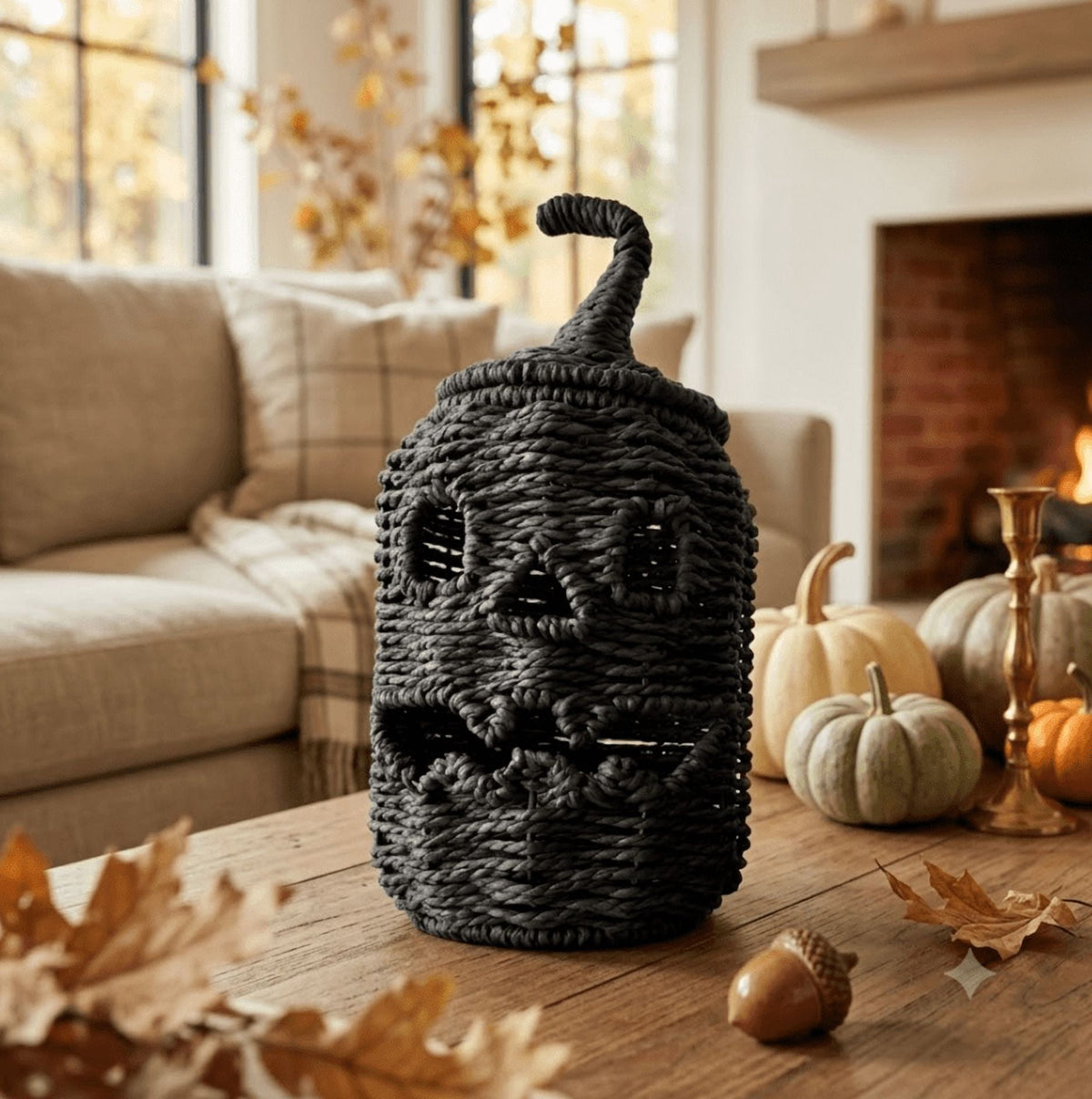 THOPBPRK 2026 Black Halloween Woven Pumpkin Jack-O'-Lantern, Halloween Decorations Pumpkin, USE LED Candle, Rattan Fall Halloween Decor for Home, 1Pack 11.8 Inch A
