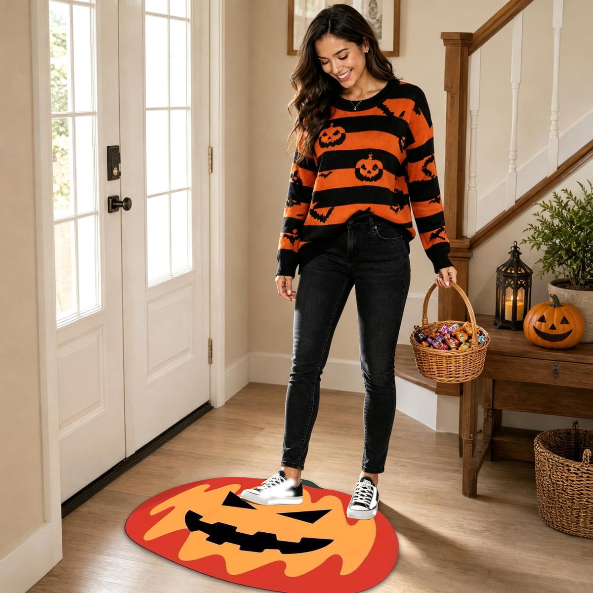 Halloween Door Mat Pumpkin Shaped Non-Absorbent Skidproof Mat 15.75x23.62in Polyester Skidproof & Weather Resistant for Front Door Porch Indoor Outdoor Halloween Door Mat by MPOISVA