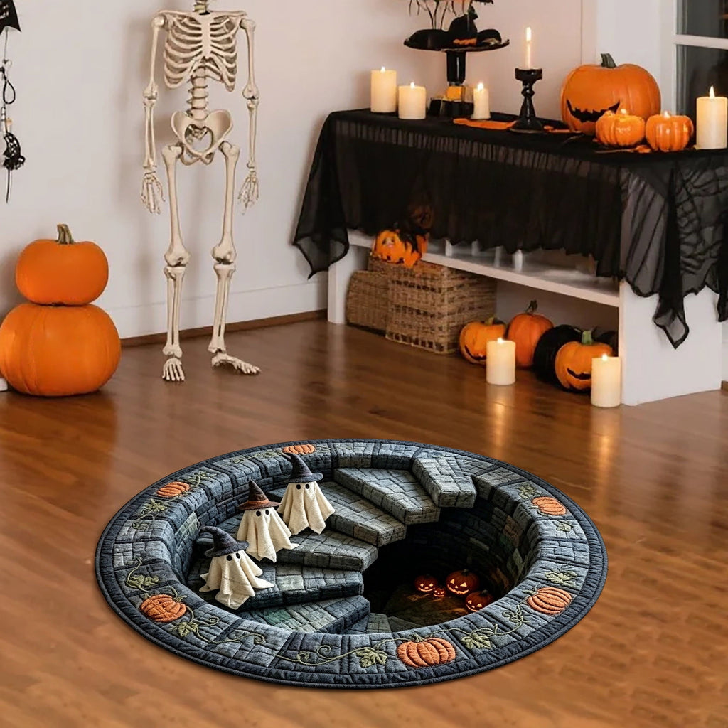 Clearance Hotyverty 3D Halloween Round Rug Halloween Ghost Pumpkin Quilted Round Mat, Halloween Quilted Round Rug 3D Illusion, Soft & Durable Fabric Non-Slip Modern Home Decor (40cm/15.75in, A)