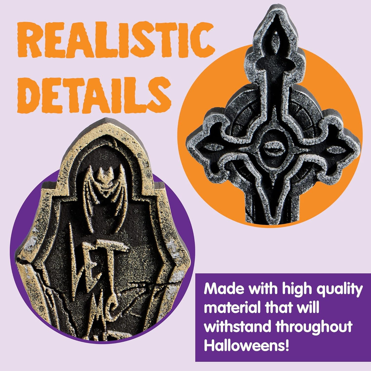 Joyfy 5 Pack Halloween Tombstone Outdoor Decorations,17 Inch Foam RIP Cemetery Headstone Decoration and 12 Halloween Yard Lawn Decoration Metal Stakes