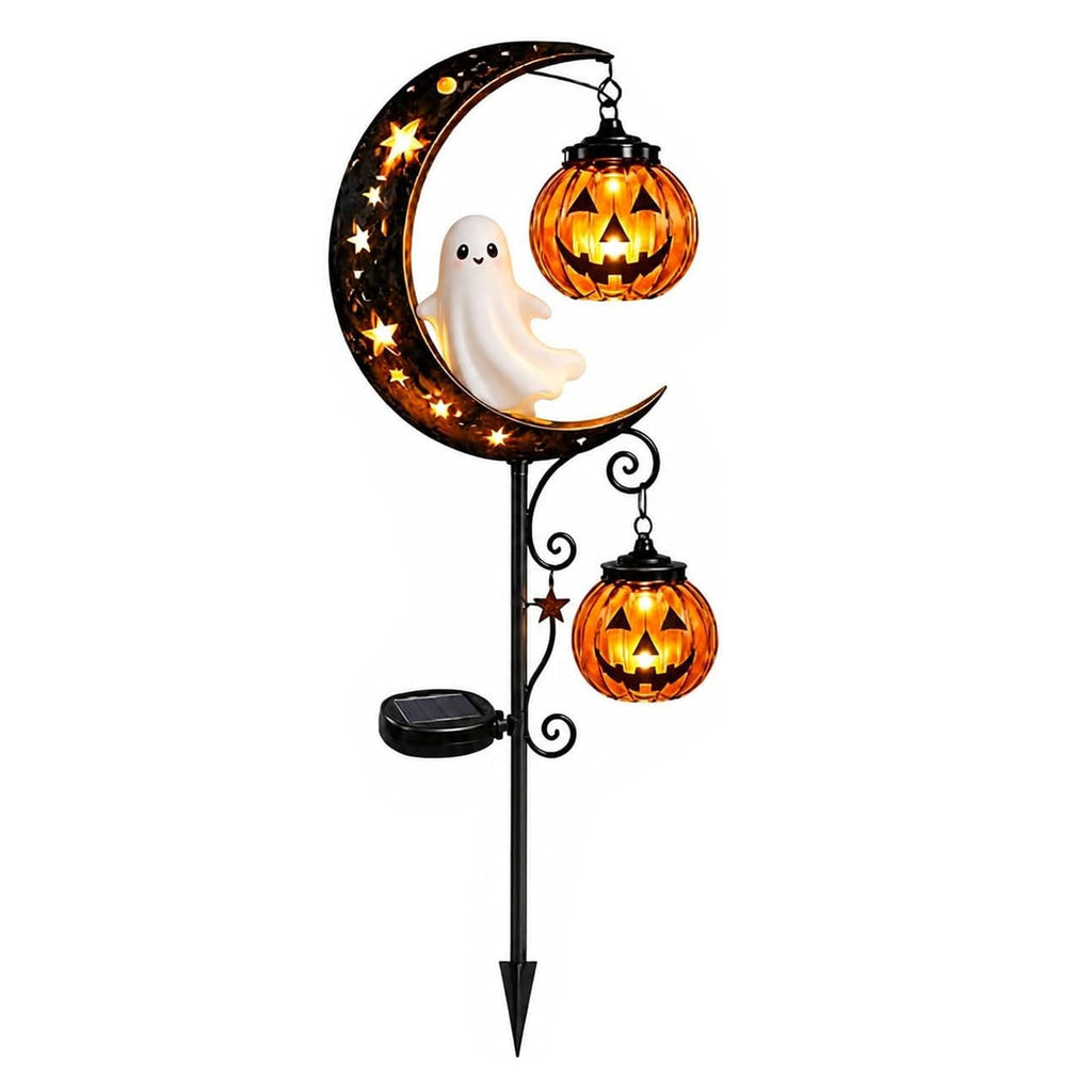 Solar Halloween Garden Stake Light, Bats & Spooky Ghosts Waterproof Solar Lantern Stake with Hanging Pumpkin, Outdoor Halloween Yard Decor for Garden Patio Lawn Pathway