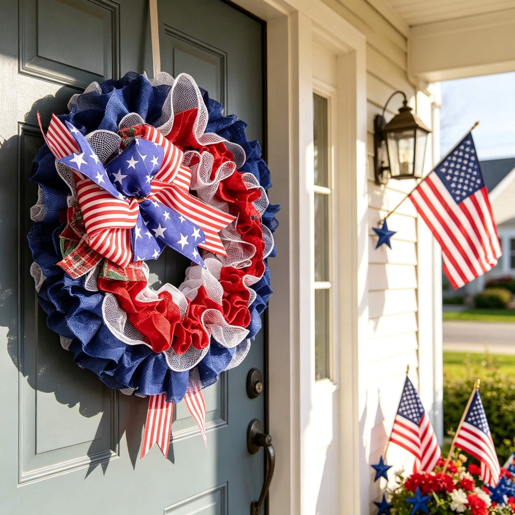 Nkmbld 4th of July Wreaths for Front Door, Independence Day Wreath Red White Blue Flower Wreath for Independence Day Memorial Day Flag Day Decor