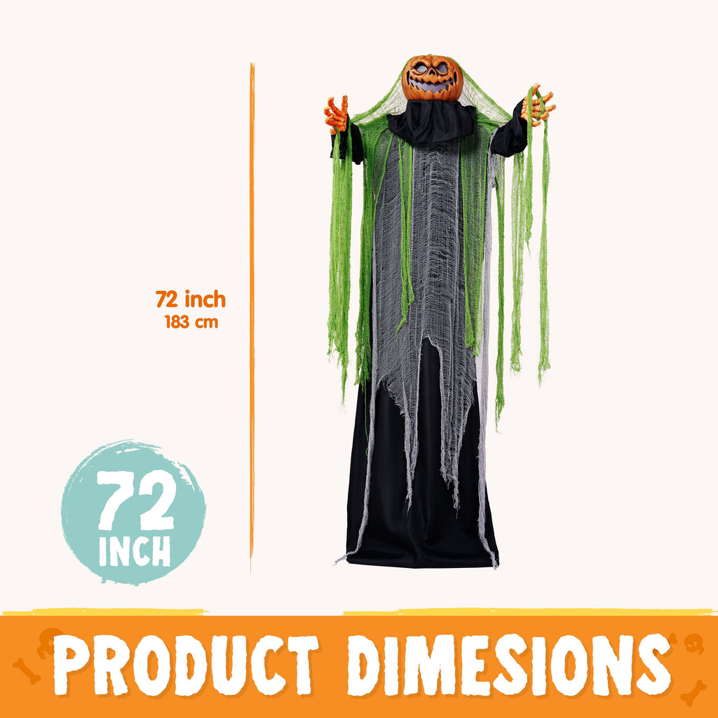 Joyfy Halloween Decorations Outdoor, 72"(6ft) Light Up Animated Scary Decorations Pumpkin Ghost with Sound Activation,Animatronics Pumpkin Decorations for Haunted House Prop Yard Decor