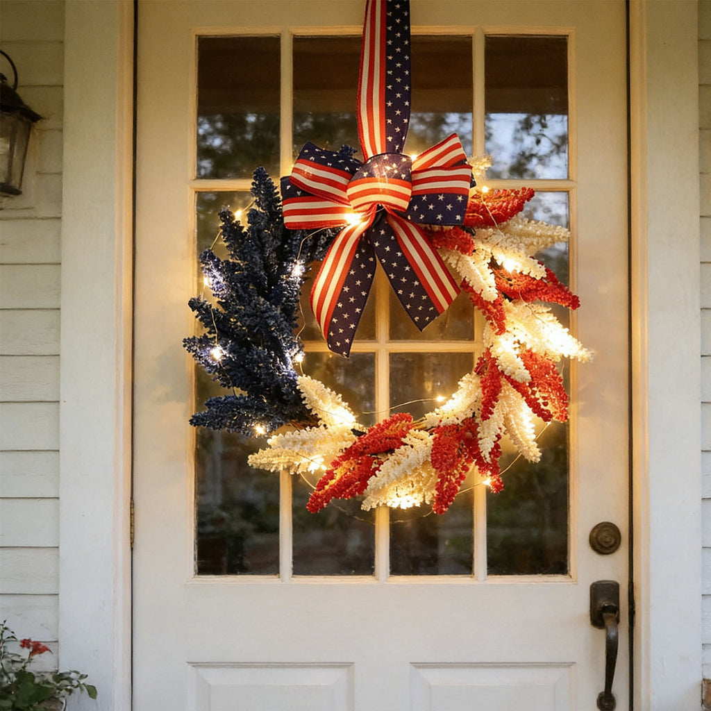 AZXY 20 Inch 4th of July Patriotic Wreath, Red White Blue Mesh Wreath with American Flag Star & Stripe Ribbons, Patriotic Americana Decor for Independence Day Memorial Day Front Door Indoor Outdoor