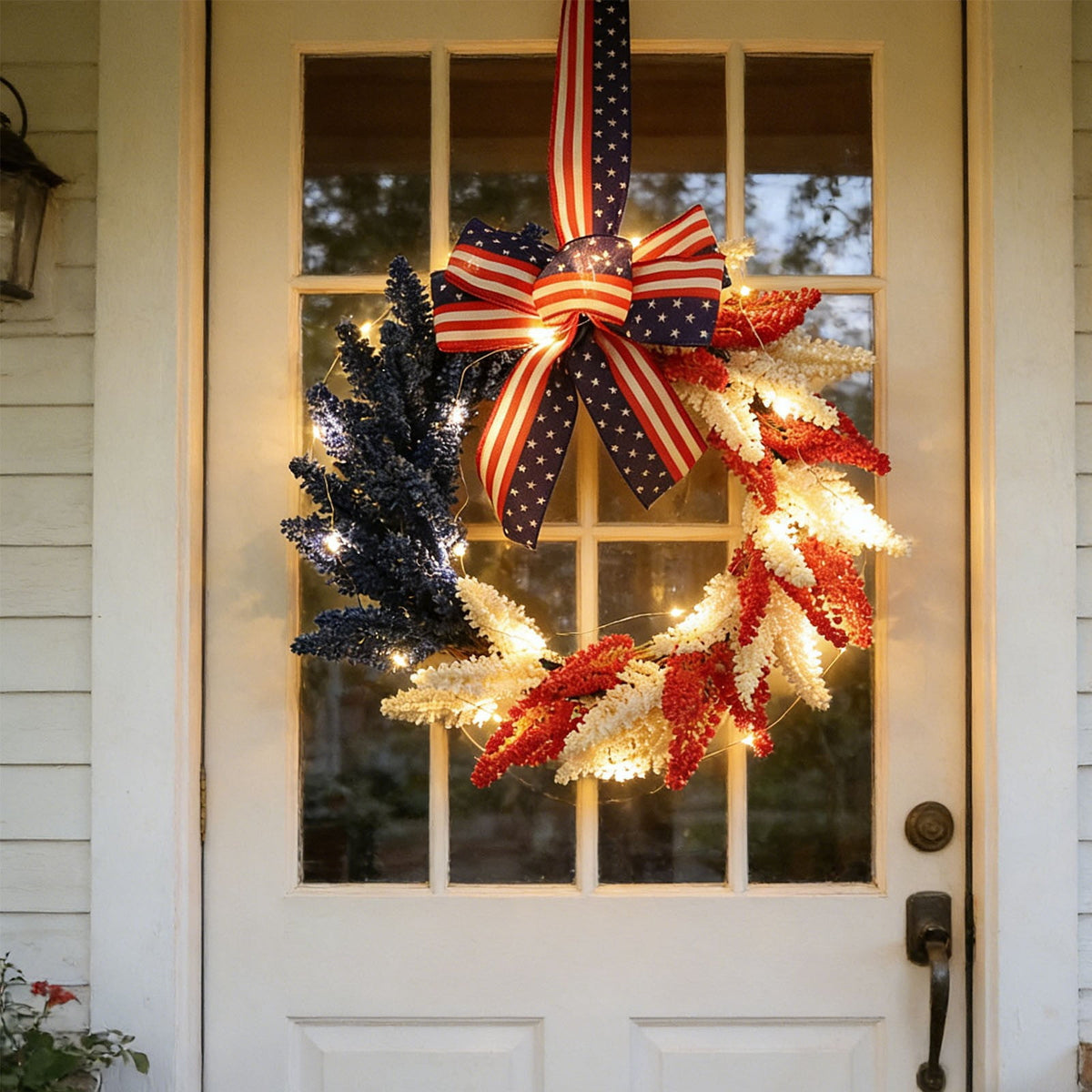 AZXY 20 Inch 4th of July Patriotic Wreath, Red White Blue Mesh Wreath with American Flag Star & Stripe Ribbons, Patriotic Americana Decor for Independence Day Memorial Day Front Door Indoor Outdoor