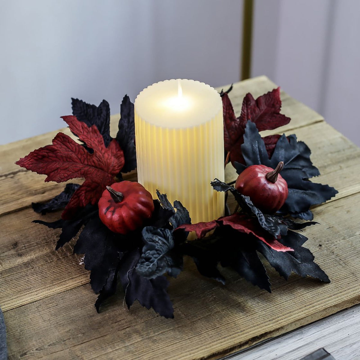 Fall Candle Rings Wreaths 3 Inch Center, Artificial Pumpkin Maple Leaf Candle Rings for Pillars Candles Centerpieces Halloween Thanksgiving Harvest Festival Home Table Decor