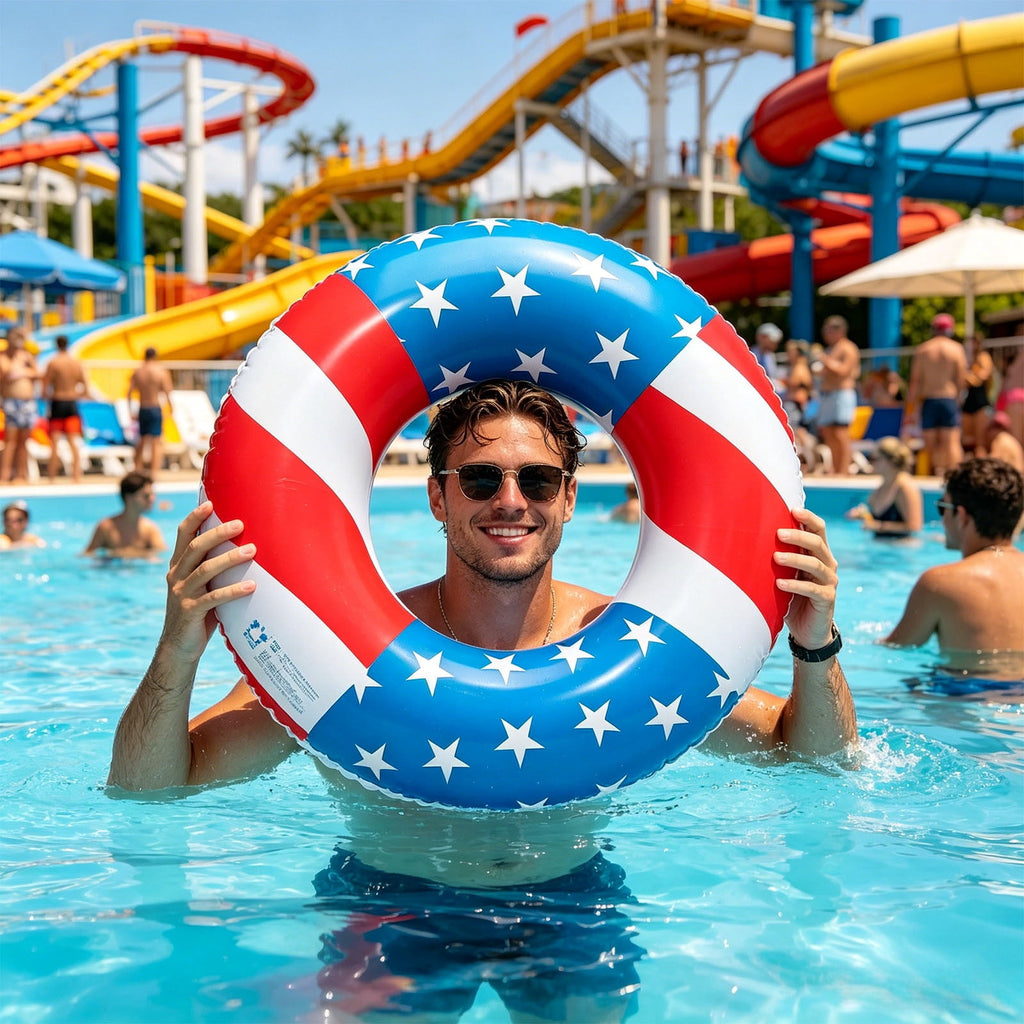 Pool Floats USA Flag Patriotic Swim Pool Tubes for Kids Adults Red White & Blue Pool Floaties Summer Pool Party 250th Anniversary 35in