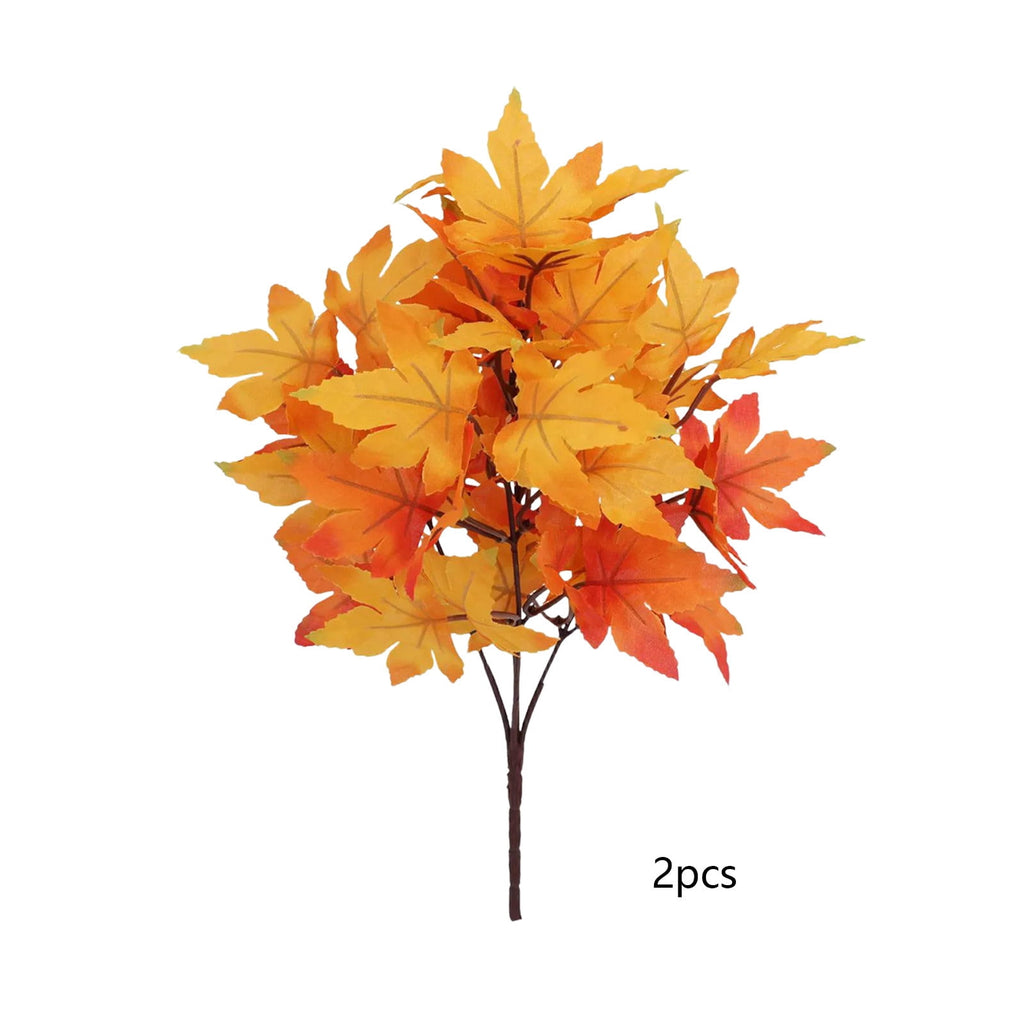 SPOORYYO 2Pcs Fall Maple Leaves Stems for Vase, Artificial Autumn Fake Leaves Decor, Maple Leaf Bushes Shrubs for Thanksgiving Halloween Home Farmhouse Table Centerpiece, 12.99" x 7.87"