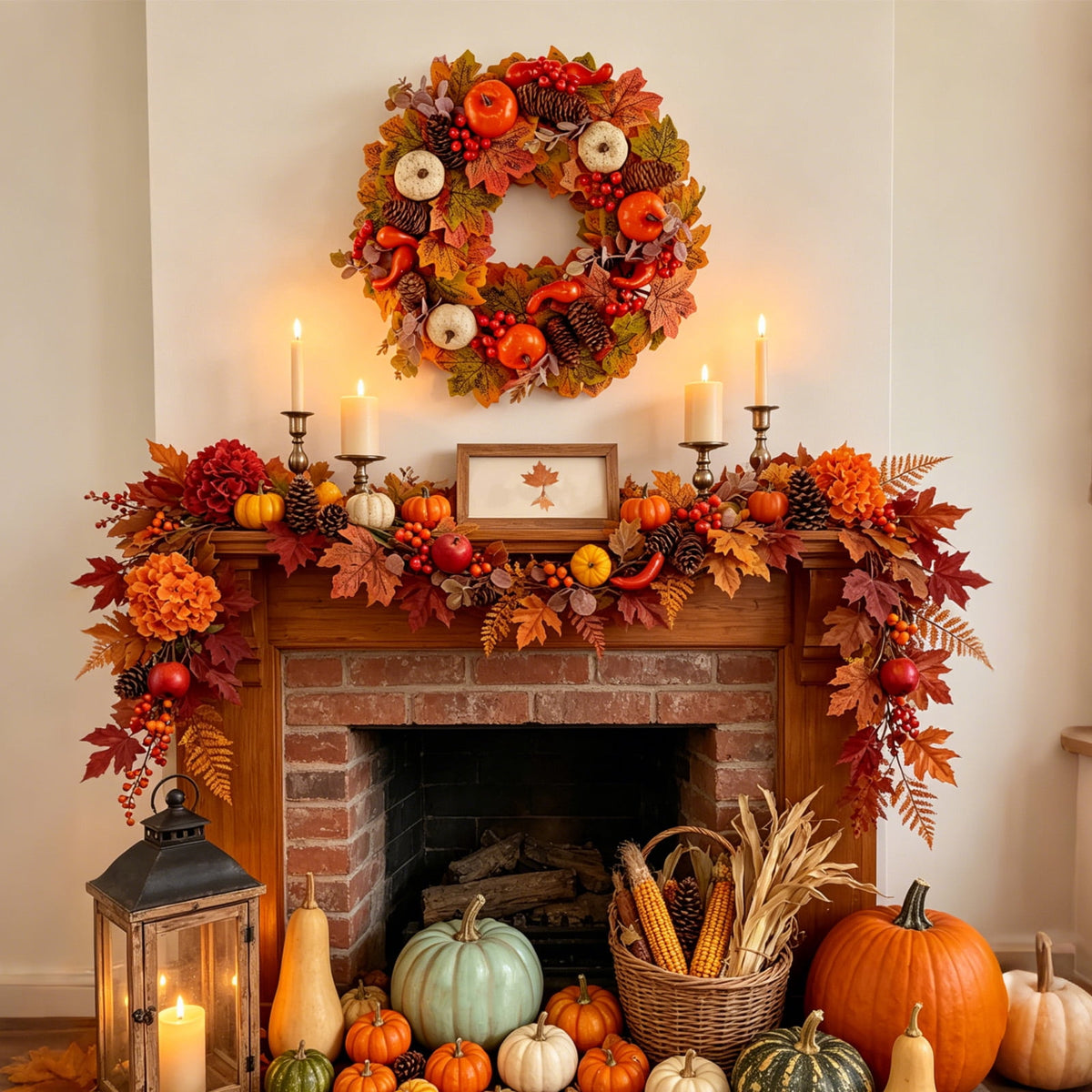 AGCAN 18 Inch Fall Wreaths for Front Door, Autumn Wreaths with Pumpkin & Pine Cone, Fall Decor for Indoor Outdoor Thanksgiving Harvest Festival Celebrations