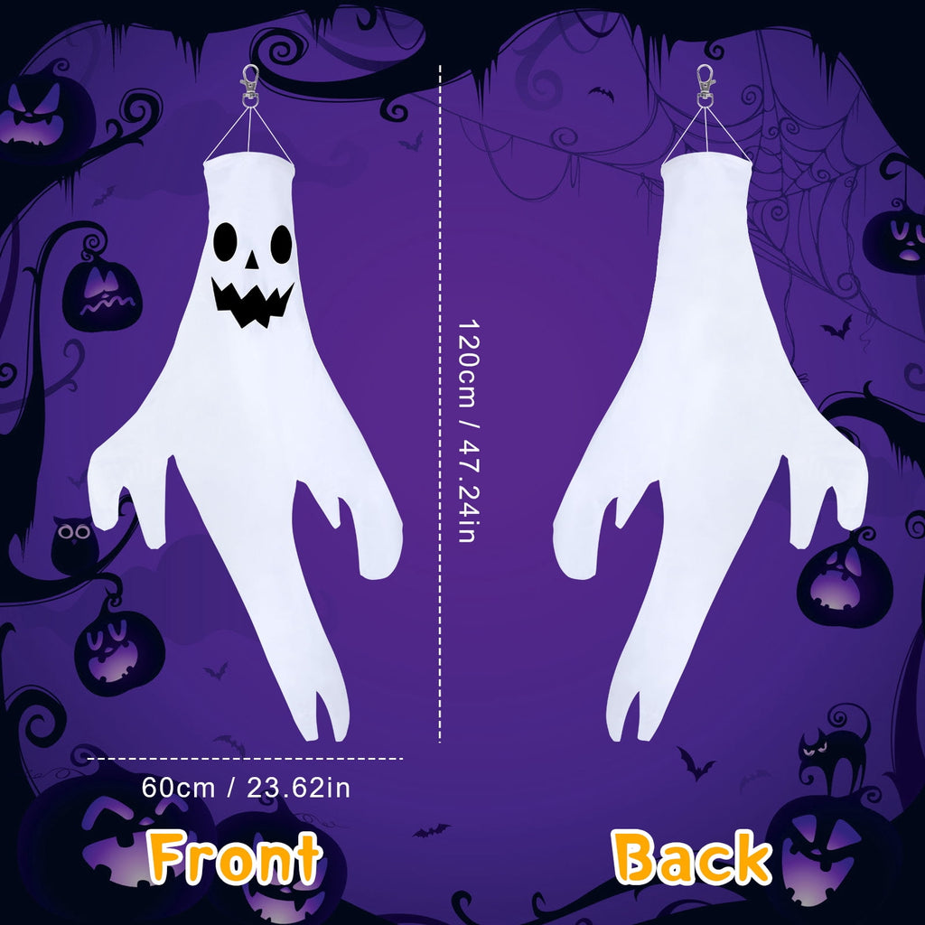 Qoosea 2 pack Hanging Ghosts Halloween Decor 4.26ft Large Glowing LED Ghost Lights Windsock Halloween Decorations Outdoor Indoor, 3 Lighting Modes