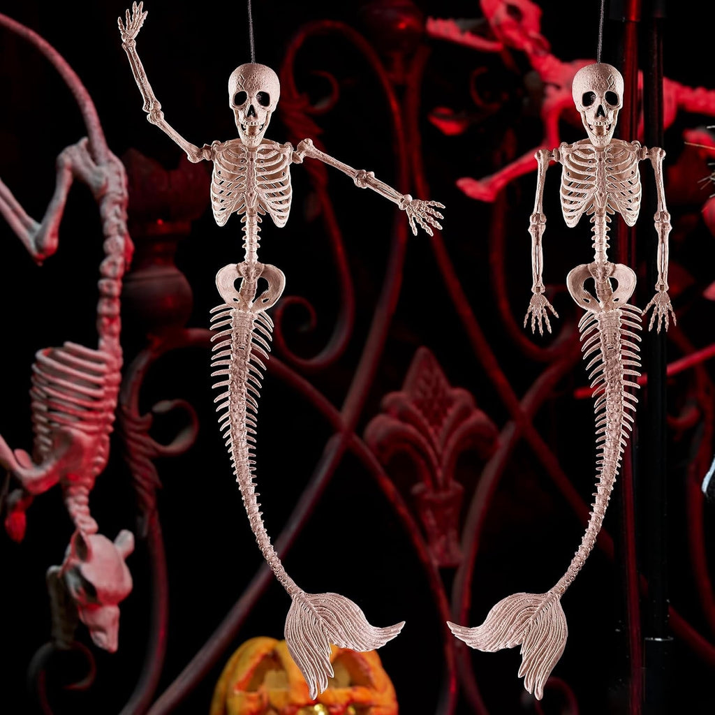 Joyfy 2 Pcs 24 Inch Halloween Skeleton Decor,2 FT Posable Skeleton Halloween Prop for Haunted House Indoor Outdoor Decoration Spooky Decor,Full Body with Movable Joints for Halloween Decoration
