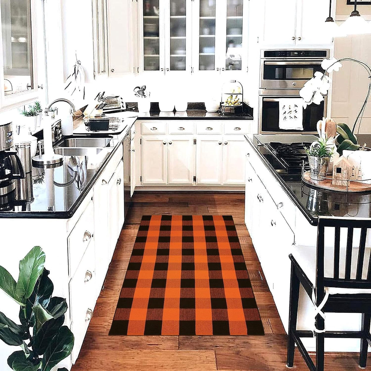 HearthHarmony Buffalo Plaid Area Rugs 2x3 Ft Brown and Black Checkered Rugs Washable Front Door Mat Hand Woven Cotton Outdoor Small Rug for Front Porch Kitchen Entryway Patio Bathroom