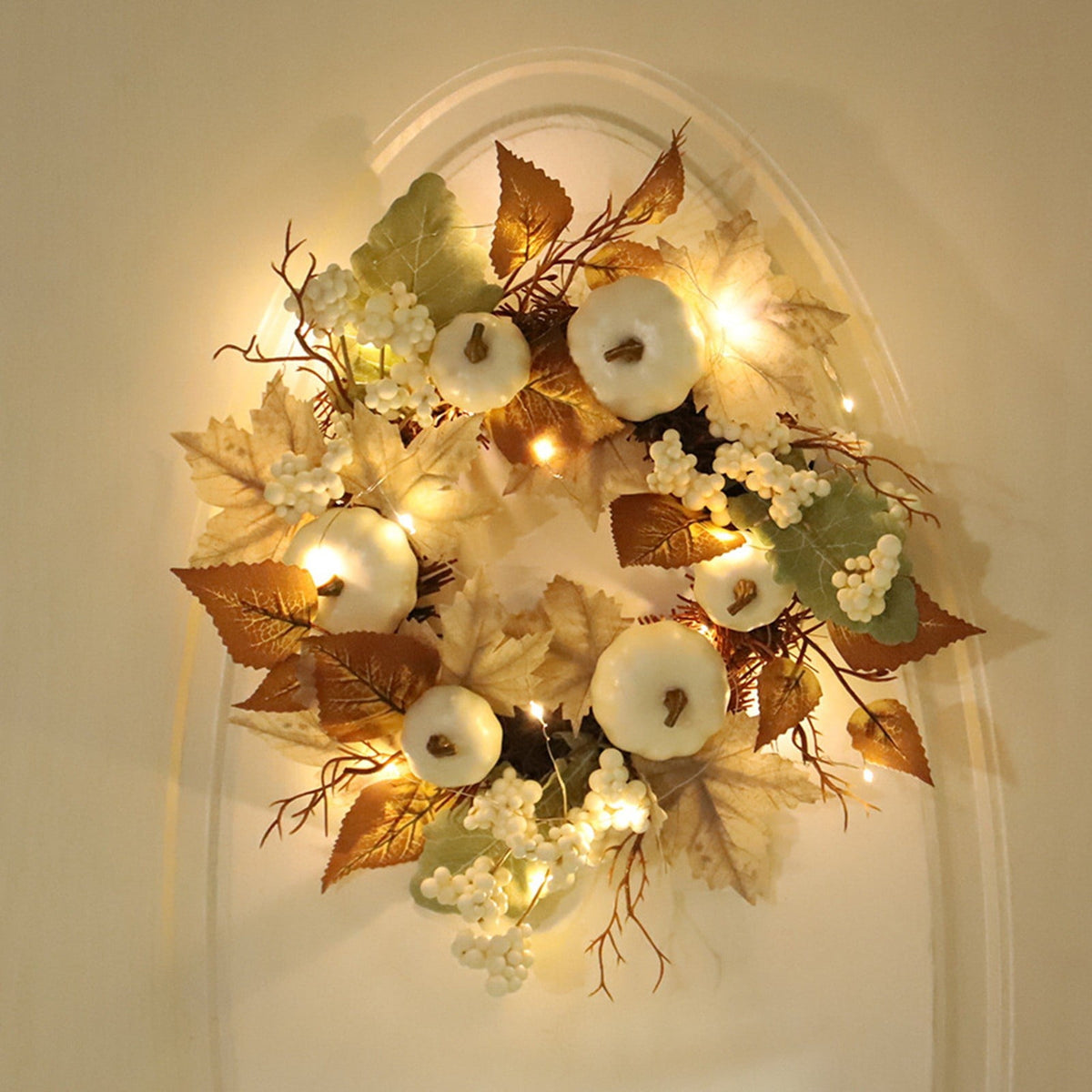 12 Inch Fall Wreath with Pumpkins & Maple Leaves - Autumn Harvest Wreath for Front Door, Thanksgiving & Halloween Farmhouse Decor