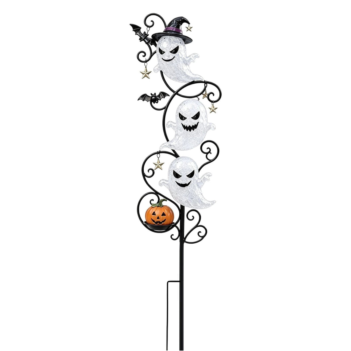 Solar Halloween Garden Stake Light, Bats & Spooky Ghosts Waterproof Solar Lantern Stake with Hanging Pumpkin, Outdoor Halloween Yard Decor for Garden Patio Lawn Pathway
