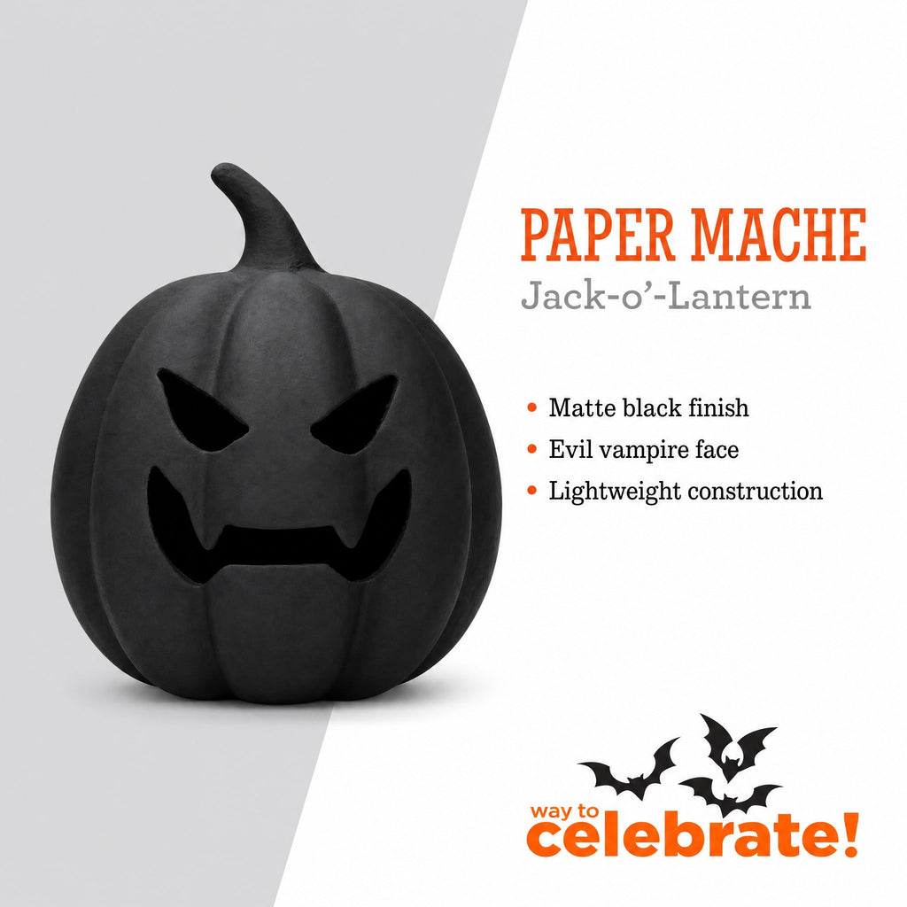 Paper Mache Jack-o'-Lantern Decoration, Black, 8.3", Halloween by Way To Celebrate