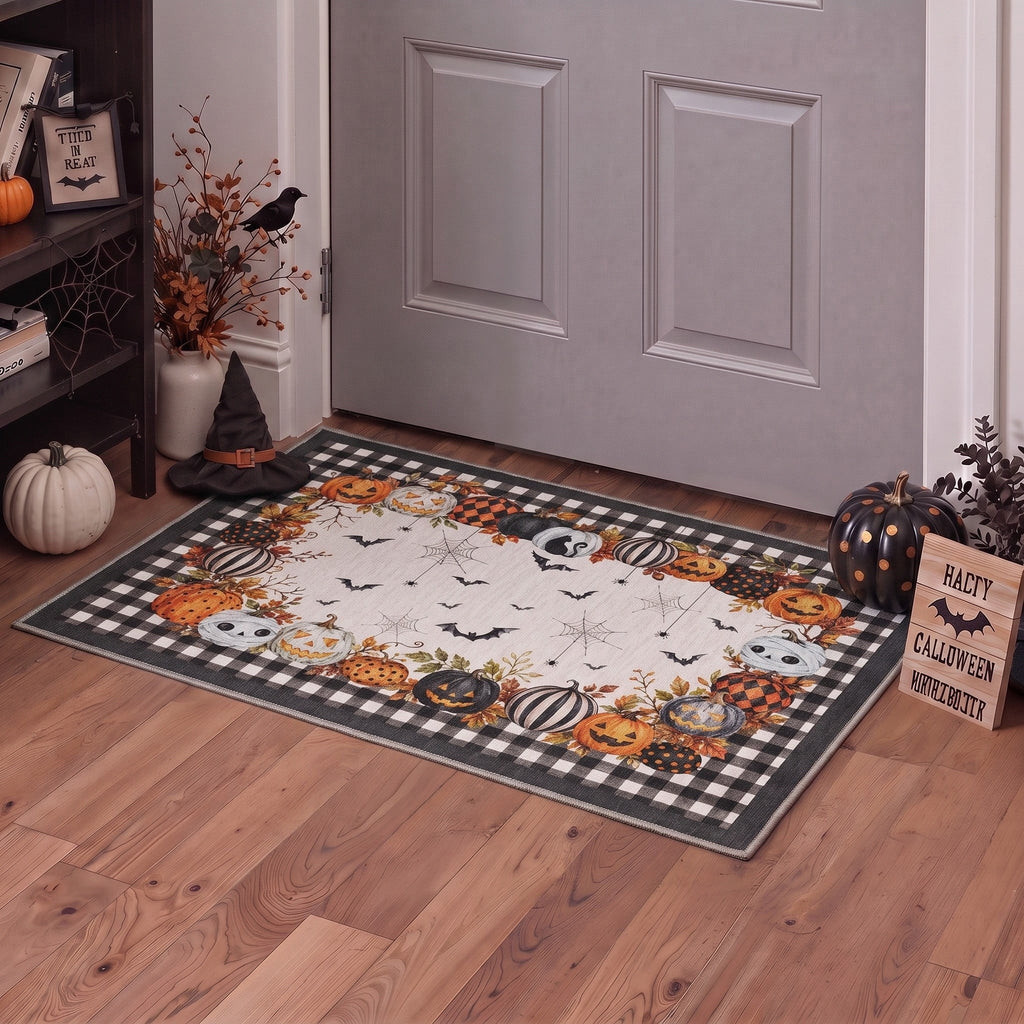 KUETH 3'x5' Halloween Machine Washable Area Rug, Non-Slip Rugs for Living Room, Bedroom and Dining Room, Orange