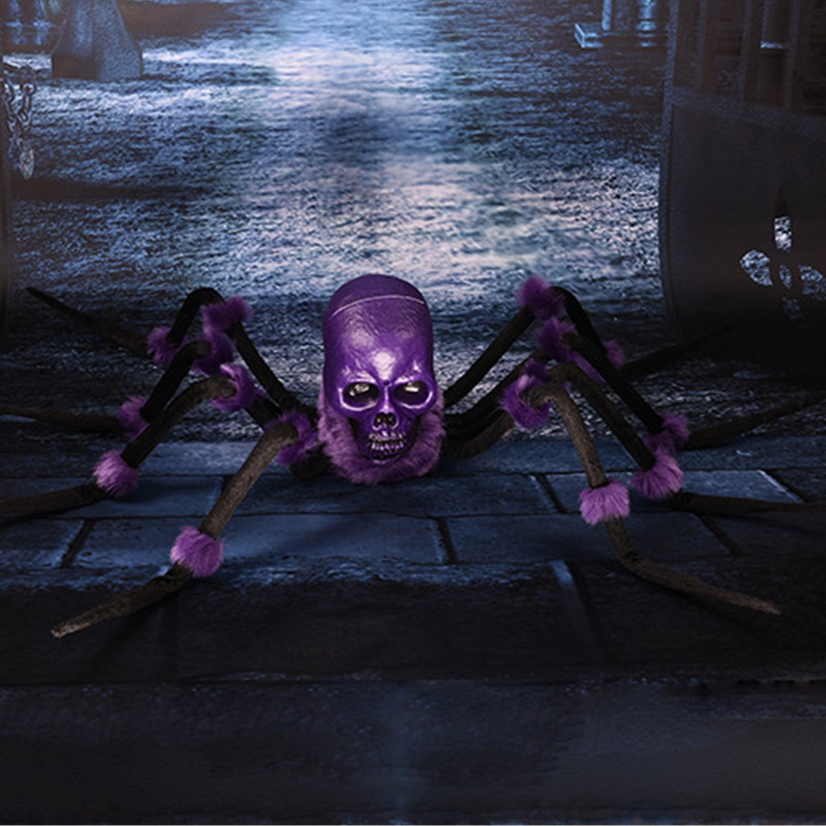 MMJ Halloween Decorations Electric Crawling Spider Voice Activated Light Up Animated Horror Prop 25.6in