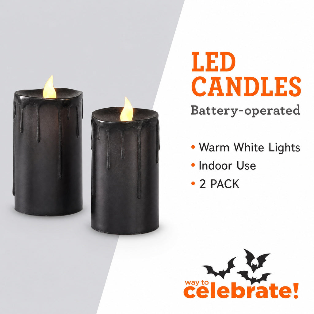Battery-Operated Warm White LED Flameless Candles, Black, 5.5", 2 Count, Halloween by Way To Celebrate