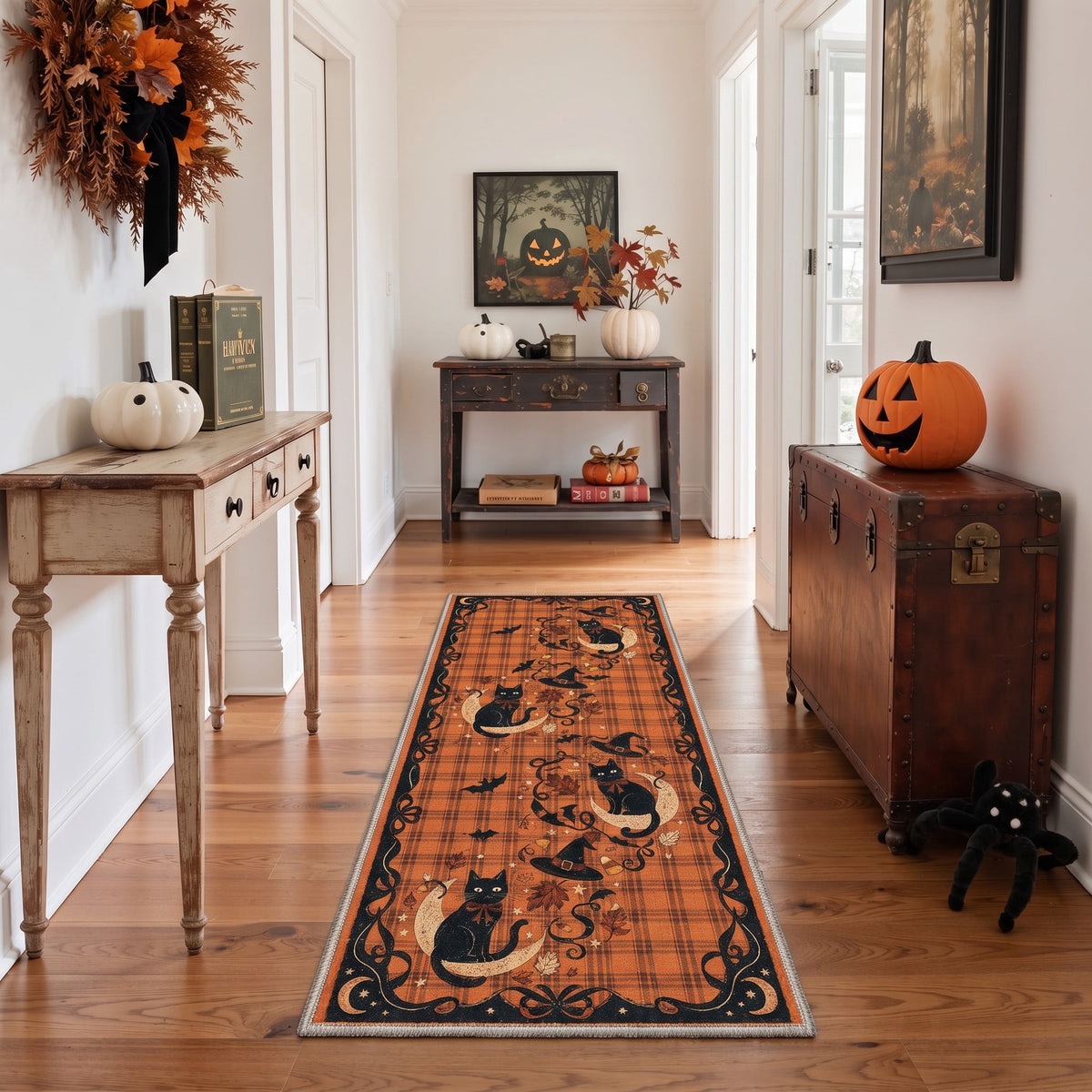 KUETH 3'x5' Halloween Machine Washable Area Rug, Non-Slip Rugs for Living Room, Bedroom and Dining Room, Orange