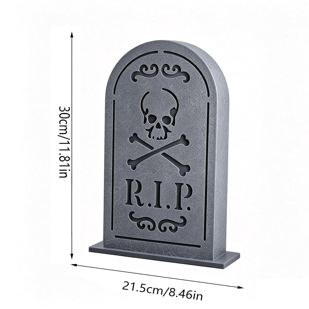 AURIGATE Lit Halloween Tombstone Decoration, Resin Light Up Tombstone with Skeleton Hands, for Tabletop Mantel Spooky Party Decor
