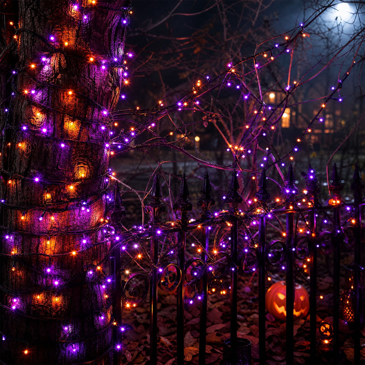 Halloween String Lights, 39Ft 100 LED Orange Purple Outdoor Waterproof Plug in Fairy Lights with 8 Modes for Yard Porch Window Mantel Party Decor
