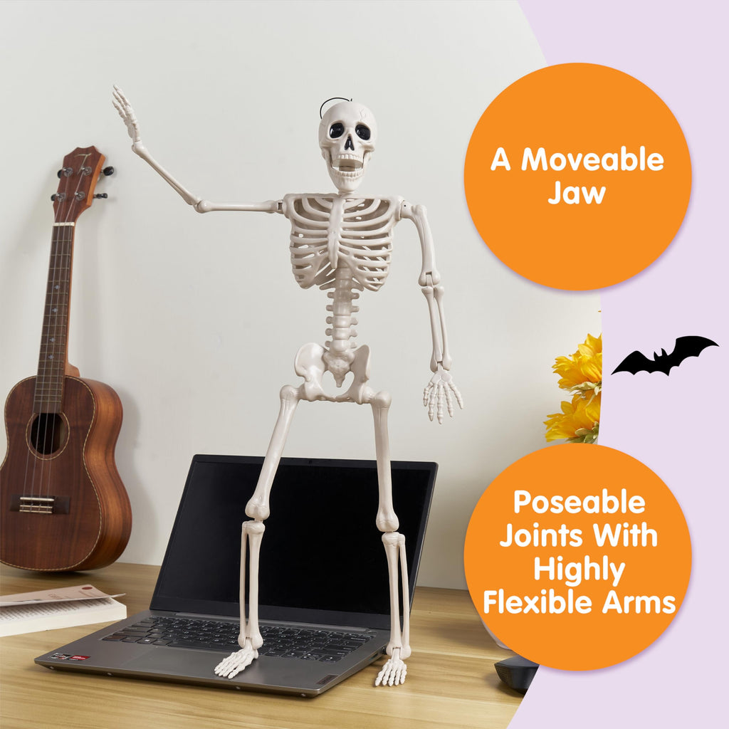 Joyfy 2 Pcs 24 Inch Halloween Skeleton Decor,2 FT Posable Skeleton Halloween Prop for Haunted House Indoor Outdoor Decoration Spooky Decor,Full Body with Movable Joints for Halloween Decoration