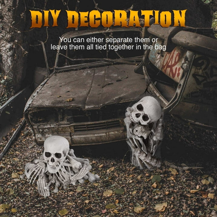 2025 Bag of Bones - 28 Pc Realistic Skeleton Bones & Skull Set for Halloween Decor (Lifesize Horror Props, DIY Party Scatter)
