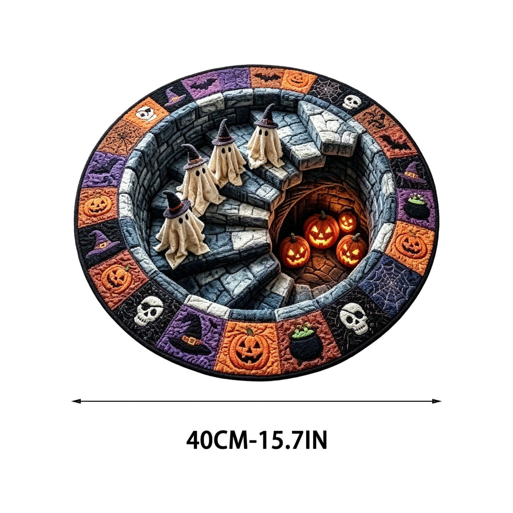 3D Optical Illusion Halloween Round Rug – Spooky Ghost Pumpkin Design, Non Slip Rubber Backing Doormat for Entryway Bedroom, Machine Washable Floor Mat Home Decor