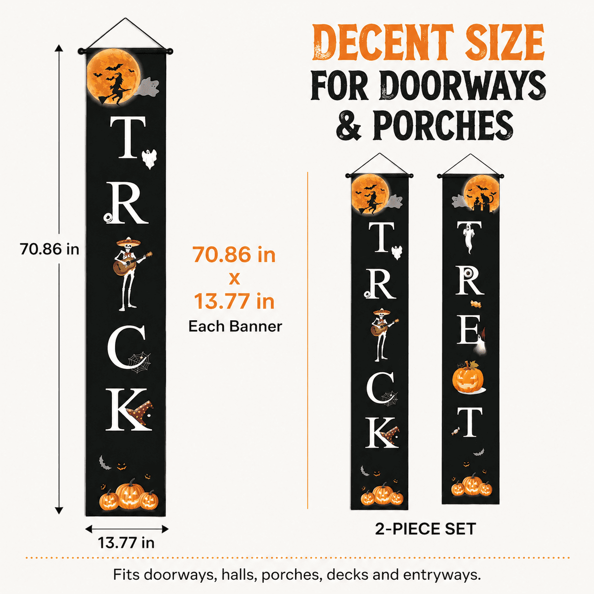 Halloween Decorations Outdoor Trick or Treat Halloween Porch Sign Banners Witch Decor