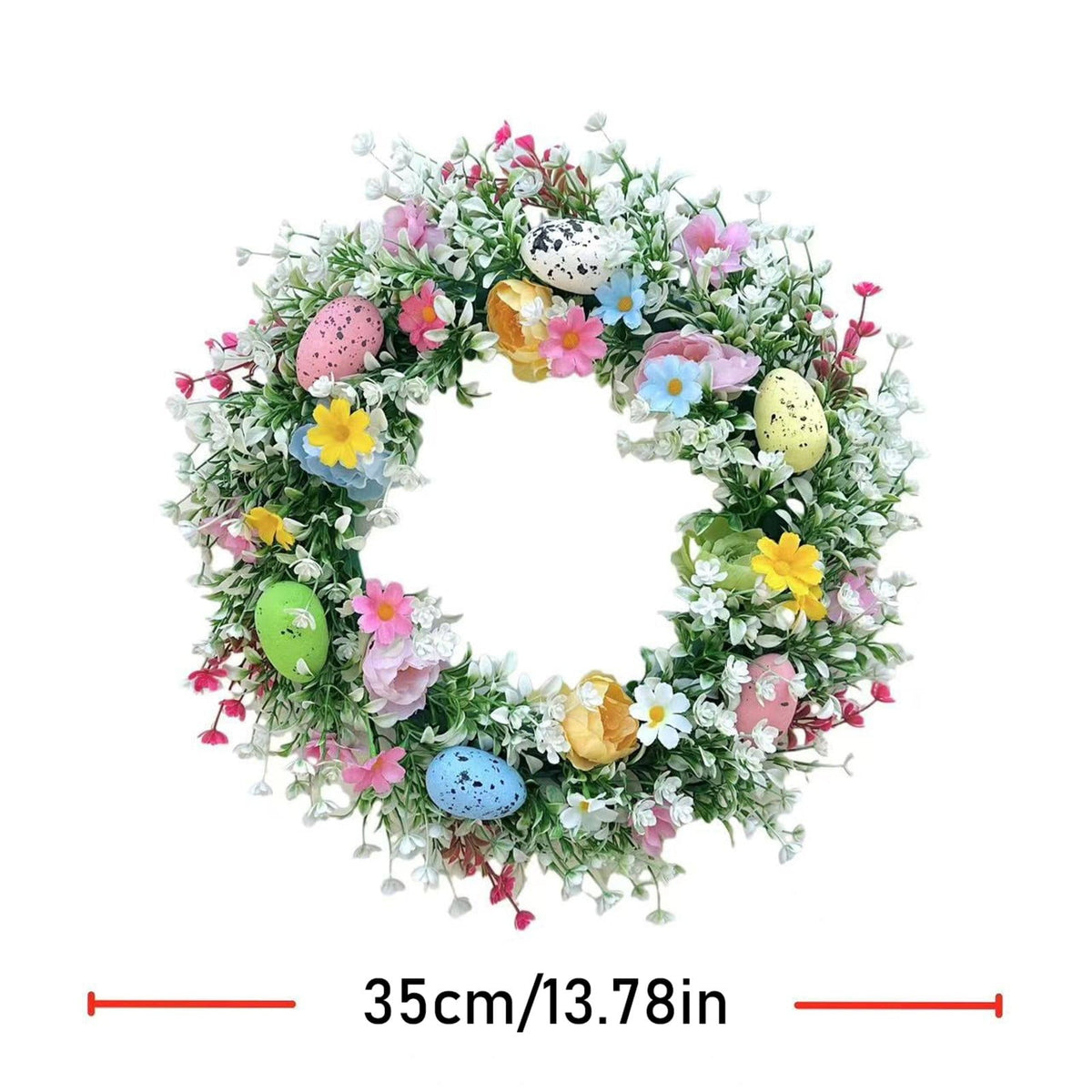 Clearance Items 35CM Easter Egg Wreath – Spring Berry & Leaves Garland, Colorful Egg Front Door Hanging Decoration for Holiday & Seasonal Decor