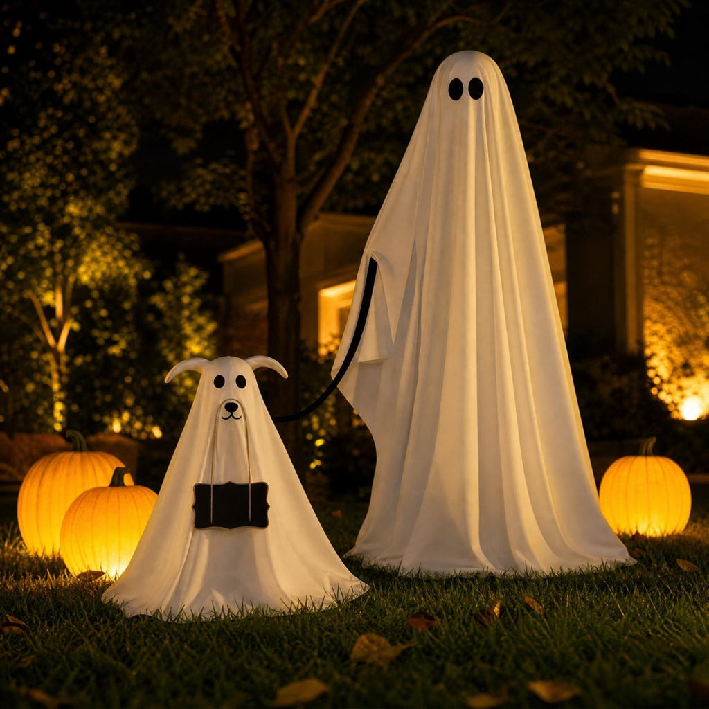 Lighted Halloween Ghost Candy Bowl, Cute LED Ghost Holding Pumpkin Candy Bucket for Trick or Treat, Outdoor Halloween Decorations for Front Porch, Indoor Yard Patio Halloween Decor