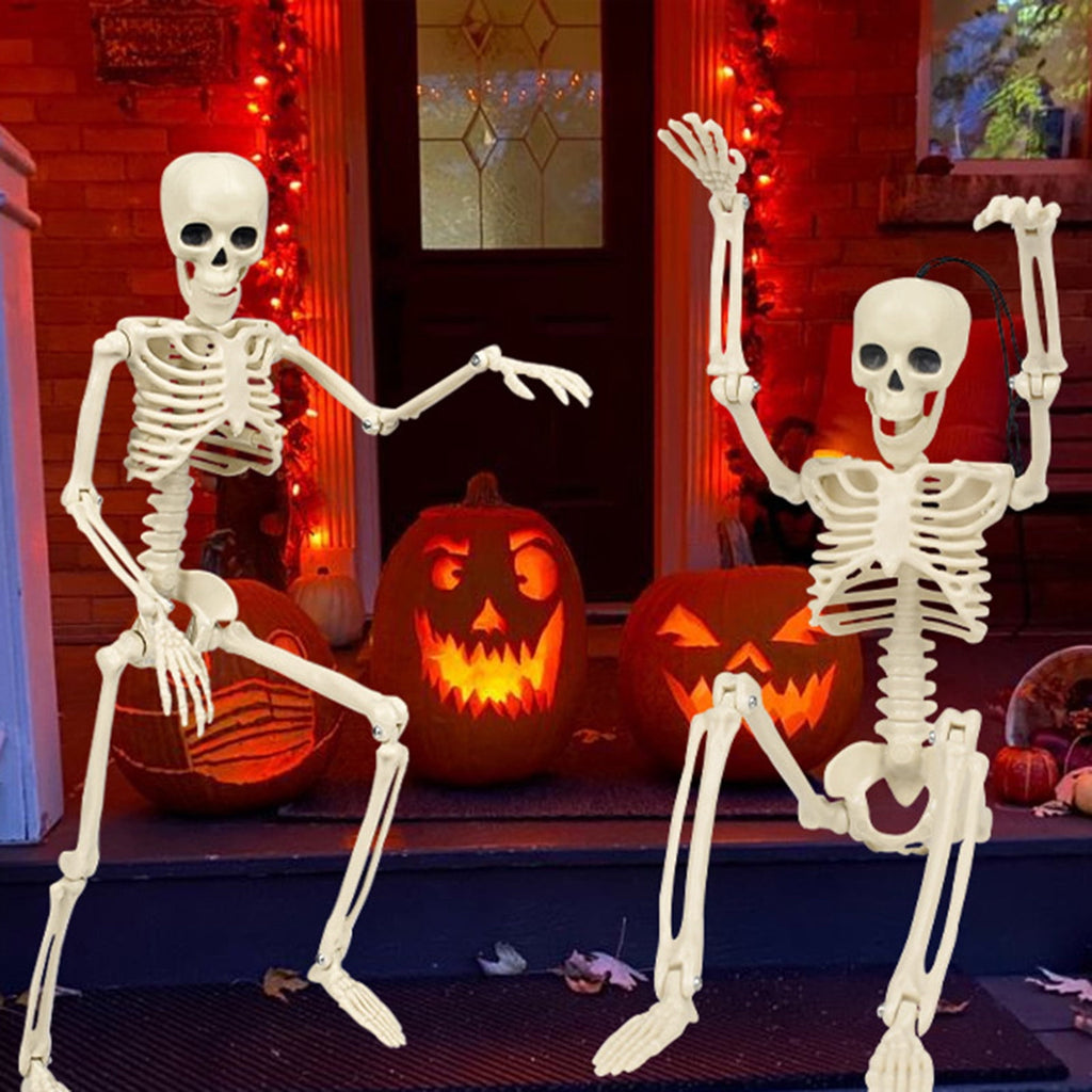 AUHomi 1 PC Halloween Skeleton, 15.7" Full Body Halloween Skeleton Decor with Movable Joints, Party Decorations, Halloween Outdoor Skeleton Decoration, Horror House Graveyard Props (S)