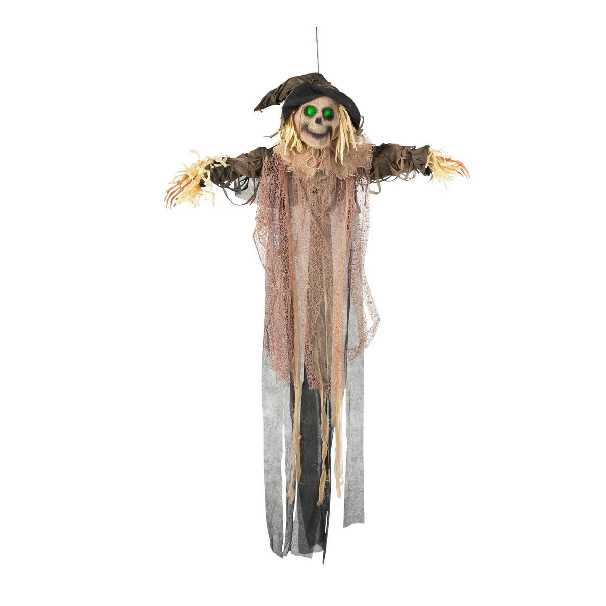Morris Costumes 5.9 ft Light-Up Hanging Skeleton Scarecrow Decoration - Beige